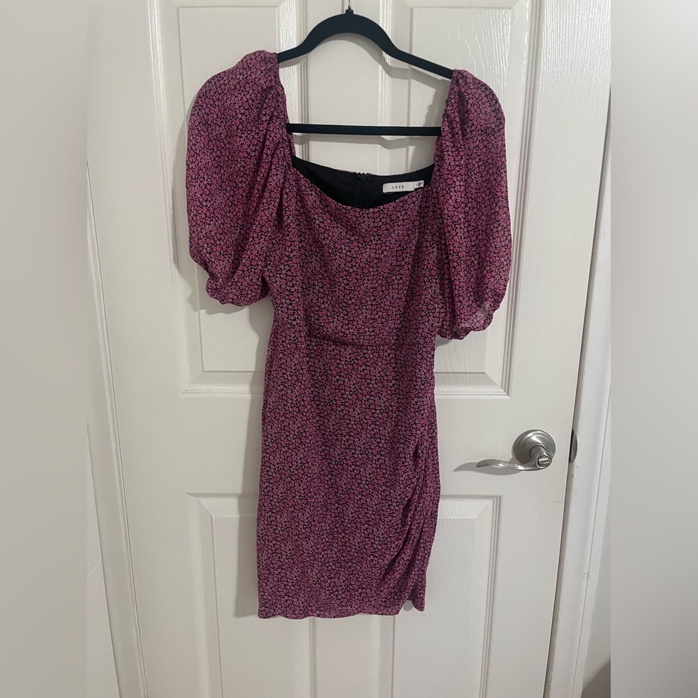 Lush purple pink Ruched Sheath Dress with Puff Sleeves